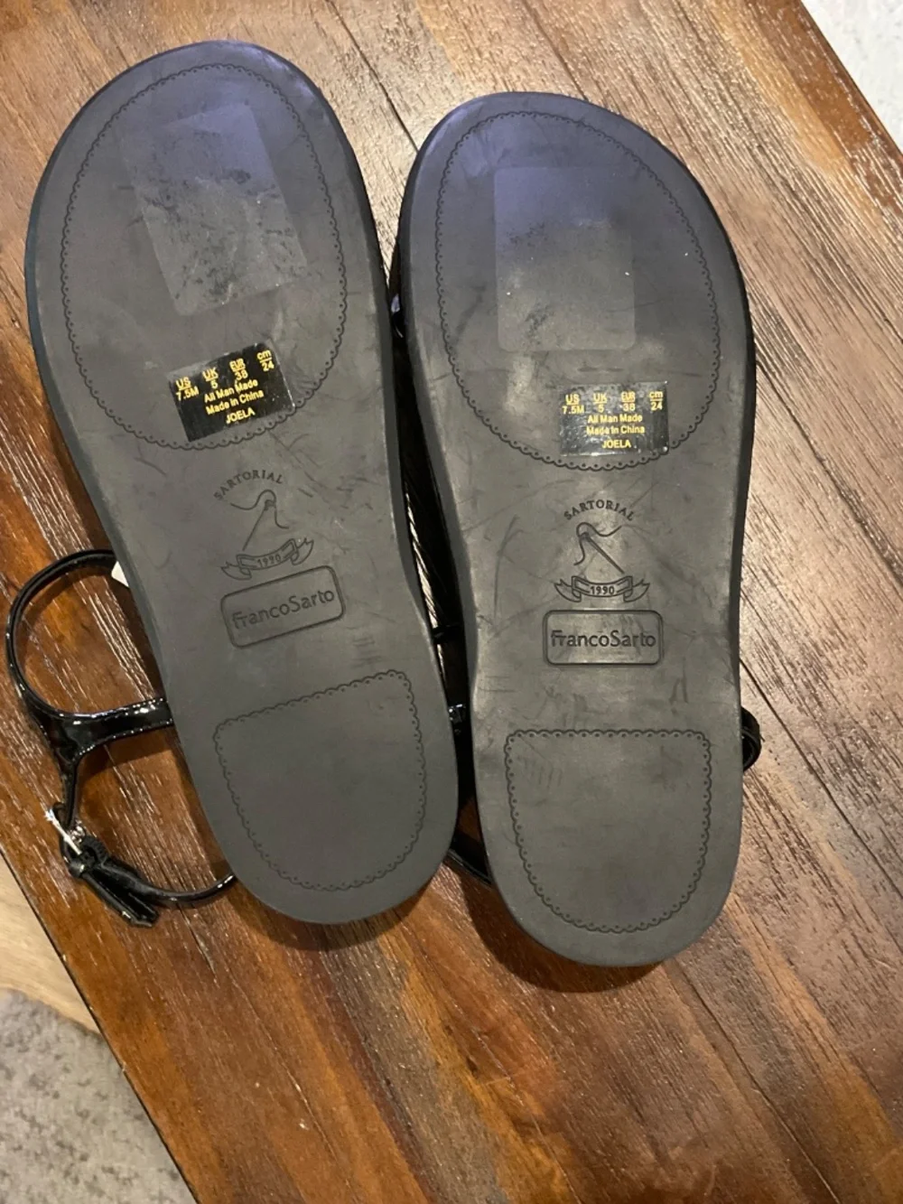 Franco Sarto Joela Black White Silver Sandals Size 7.5